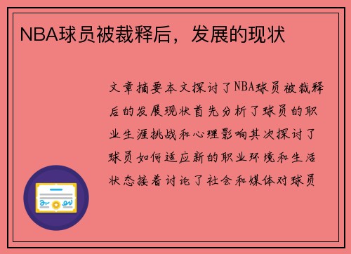 NBA球员被裁释后，发展的现状