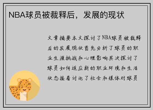 NBA球员被裁释后，发展的现状